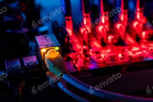 Preview: Closeup shot of brand new electronics in a warehouse with ultra colors