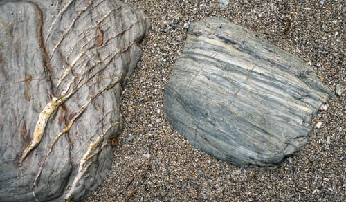 Preview: Blue slate rocks with quartz inlays on the beaches of the coast of Ortigueira