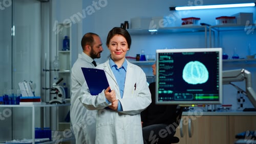 Preview: Portrait of scientist neurologist researcher looking at camera smiling