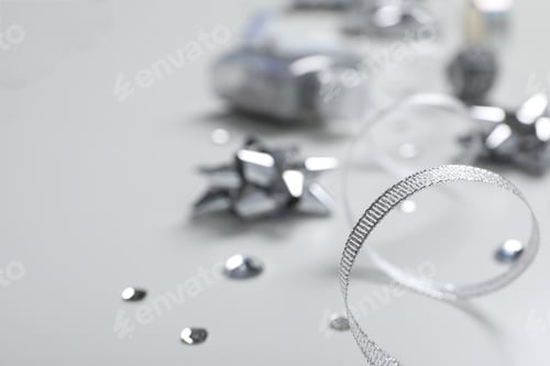 Preview: Items for gift decor on white background, space for text