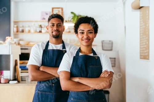 Preview: Barista and waiter working in a bar cafeteria shop