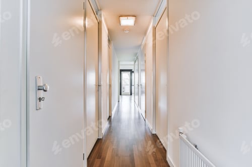 Preview: Corridor with room doors in hotel