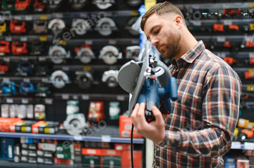 Preview: Portrait of happy mature man standing in hardware store