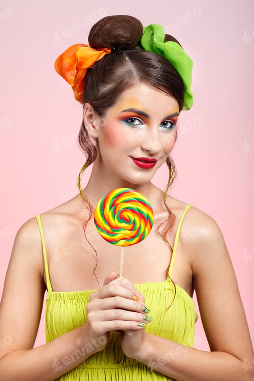 Preview: Portrait Of Beautiful Girl With Big Lollipop