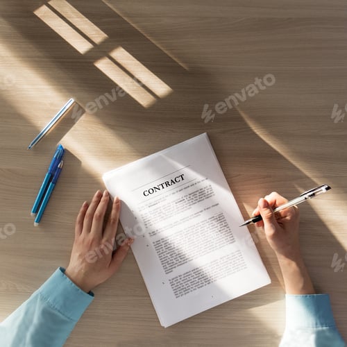 Preview: Buyer concept of buying a house or renting a property examining an office contract.real estate loan