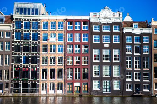 Preview: Traditional dutch buildings on canal in Amsterdam, Netherlands