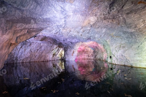 Preview: Cave interior with colorful purple, pink, and white light