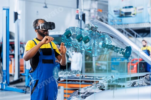 Preview: Employee checks car engine with AR