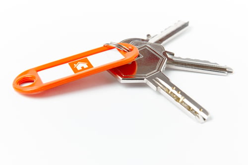 Preview: Key ring with keys over white background. Rent, buy