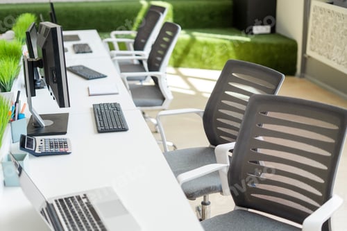 Preview: Modern open plan office interior with furniture showing workplace