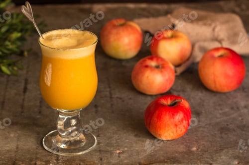 Preview: Apple Juice Fresh (Smoothie). Top View. Copy Space