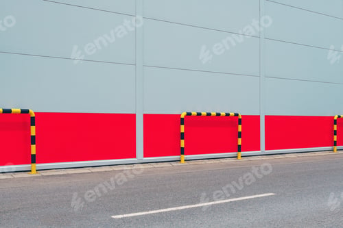 Preview: Impact protection guarding rail, yellow and black stripped bollard as parking barrier