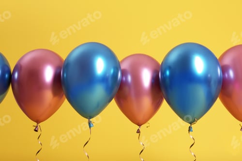 Preview: Bright balloons with ribbons on color background