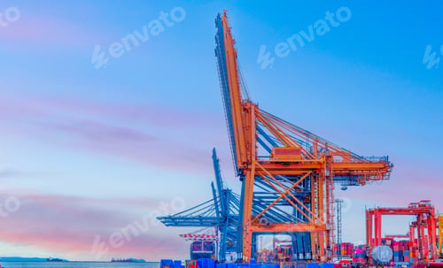 Preview: Cargo ship and truck at seaport waiting for container dock crane shipment harbour loading container
