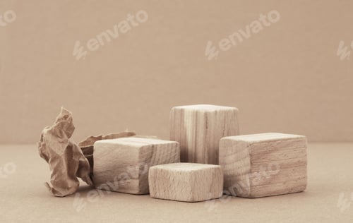 Preview: Wooden eco rustic platform podium. Minimal empty display product presentation scene.