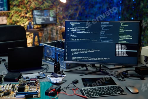 Preview: Workplace of military officer with desktop computer and part of processor