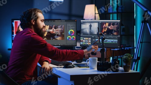 Preview: Video editor content creator filming tutorial about professionally editing footage
