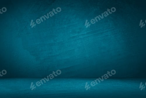 Preview: Vintage grunge blue concrete texture studio wall background with vignette.