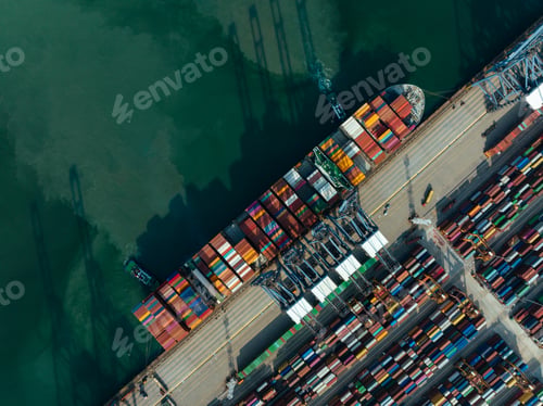 Preview: Aerial view of ship docking at container terminal