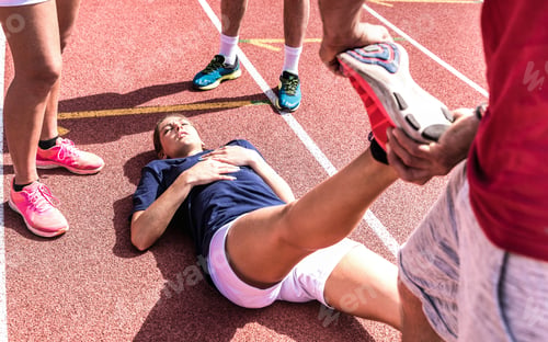 Preview: Female athlete injured on athletic run training