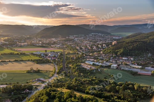 Preview: Beautiful aerial shot of Tisnov city from the Hradcany Village in the Czech Republic