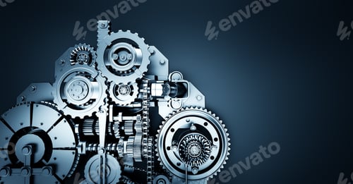 Preview: Gears and cogs mechanism. Industrial machine, engine