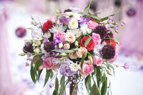 Preview: Flowers lilac color for a wedding ceremony at sea. Mountain. Arch.