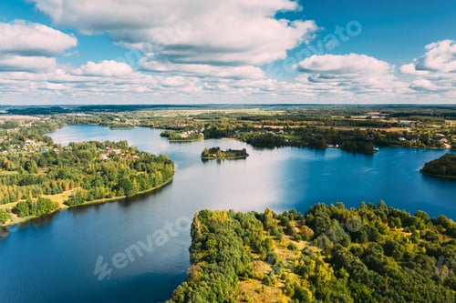 Preview: Lyepyel District, Vitebsk Region, Belarus. Aerial View Of Lyepyel Cityscape Skyline In Summer Day