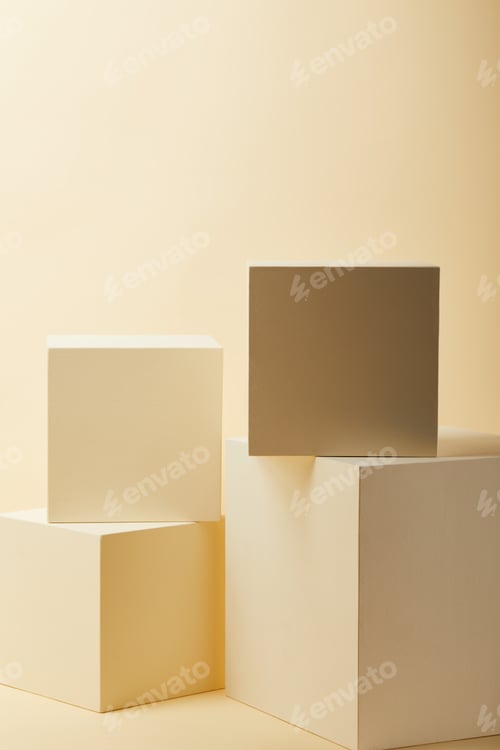 Vista previa: composición de cubos de color beige en varios tamaños