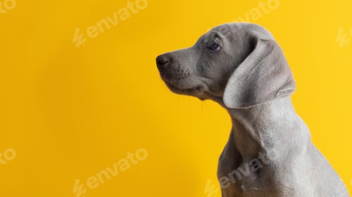 Preview: Cute Weimaraner puppy isolated on a yellow background