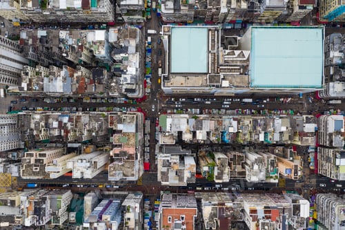 Preview: Sham Shui Po, Hong Kong 07 May 2019: Top down view of Hong Kong city