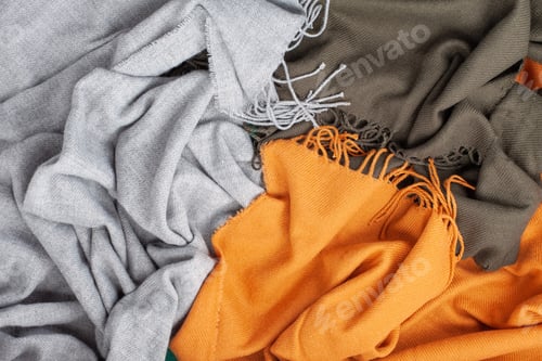 Preview: Flat lay with comfort warm outfit for cold weather. Comfortable autumn, winter clothes shopping