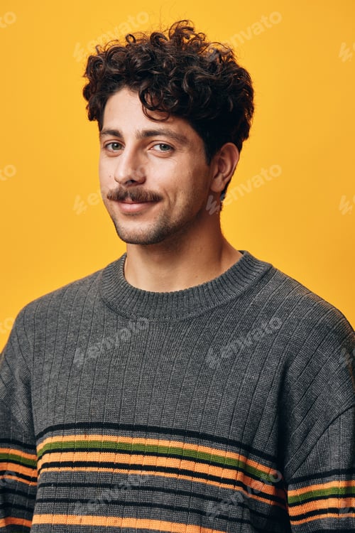 Preview: Student man modern background trendy fashion smile expression sweater portrait happy orange