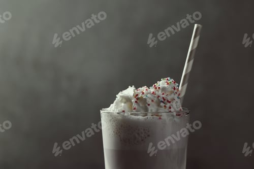 Delicious Milkshake with Colorful Sprinkles and Striped Straw