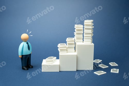 Preview: An office worker is amazed at the accumulated paper work. Bureaucracy