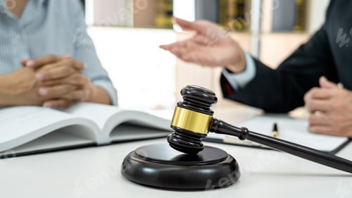 Preview: Male lawyer or notary working consulting and discussion to businesswoman client in the office