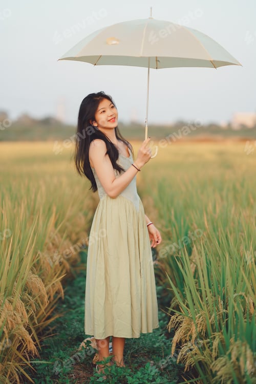 Preview: girl walking on rice fields