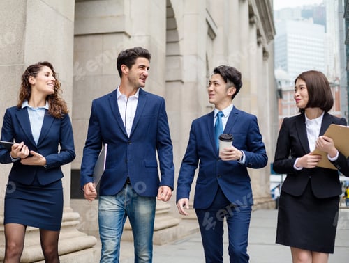 Preview: Group of business people walking outside