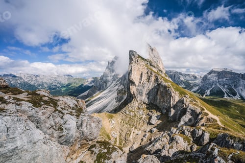 Preview: Beautiful landscape of Seceda peak in Dolomites Alps, Odle mountain range, South Tyrol, Italy