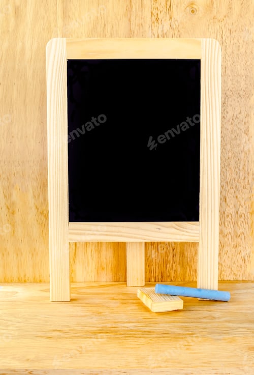 Preview: Blank Blackboard with chalk in wood room
