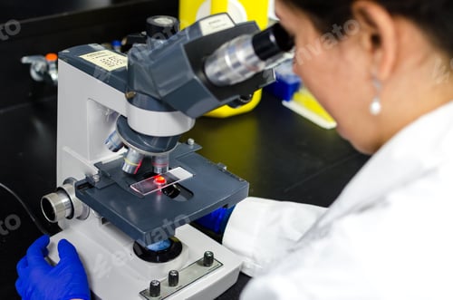Preview: Woman Using Microscope in Laboratory Environment