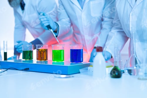 Preview: researcher in biochemistry laboratory testing chemical