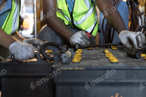 Preview: Portrait of Engineer train Inspect the train's diesel engine, railway track in depot of train
