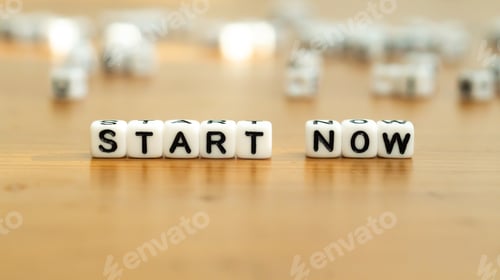 Preview: Start now slogan in white block letter beads