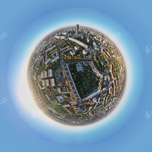 Preview: Little planet panorama of Wroclaw city in Poland. European city architecture