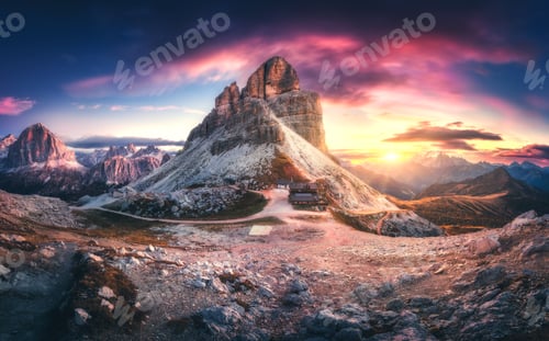 Preview: Mountains and beautiful sky with colorful clouds at sunset