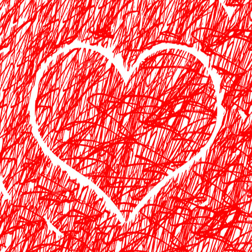 Preview: Abstract love symbol on red hand-drawn pattern