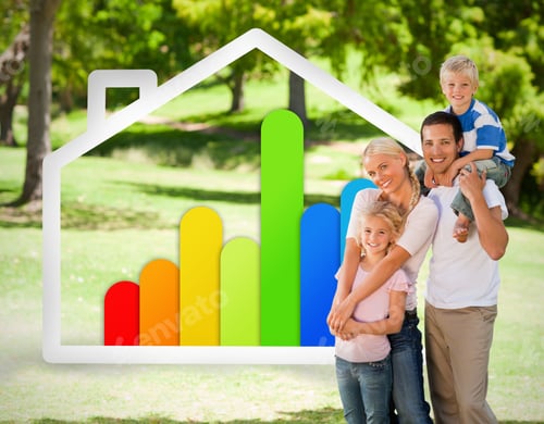 Preview: Happy Family Near To An Energy Effiecient House Illustration In The Park