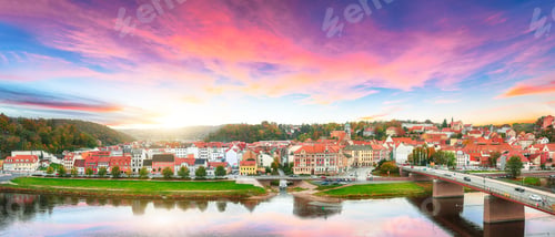 Preview: Fantastic sunset view on cityscape of Meissen town on the River Elbe.