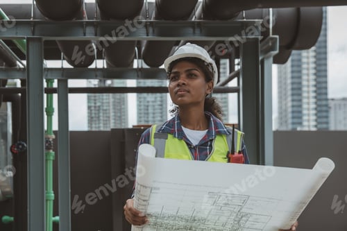 Preview: Engineers with draft plan of building on constructing site.
